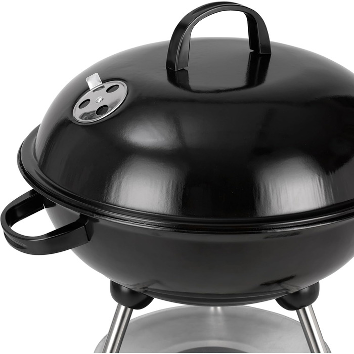 Вугільний гриль діаметром 41,5 см з кришкою, хромованим решіткою та попільником компактний круглий гриль з полицею, колесами та висотою робочої поверхні 58,5 см для саду та балкону