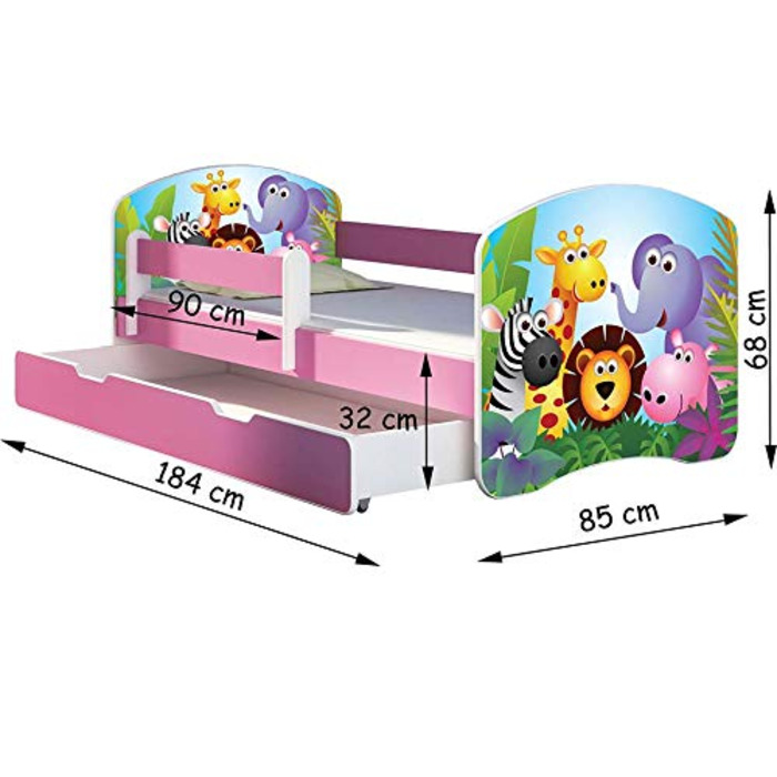 Дитяче ліжко Молодіжне ліжко з однією шухлядою та матрацом Захист від випадіння Рожевий 70 x 140 80 x 160 80 x 180 ACMA II (07 Рож