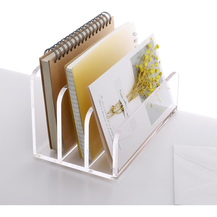 Акрилова папка для документів SANRUI, 3 вертикальні відділення, прозорий вертикальний тримач для листів, багатофункціональний, для офісу, дому, школи
