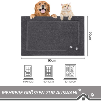 Килимок BEQHAUSE для прихожих, 60 x 90 см, миючий килимок для бруду, нековзний, можна прати в пральній машині, для вхідних і задніх дверей, входів, коридорів, темно-сірий