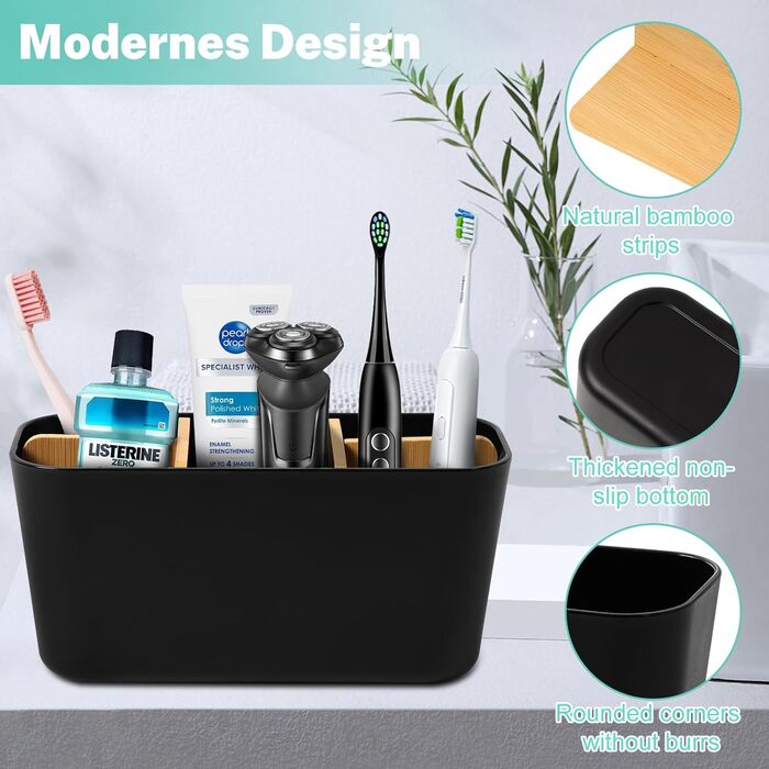 Тримач для зубних щіток Votoko, Пластиковий тримач для зубних щіток з бамбуковими перегородками, Підставка для зубних щіток з 4 ві
