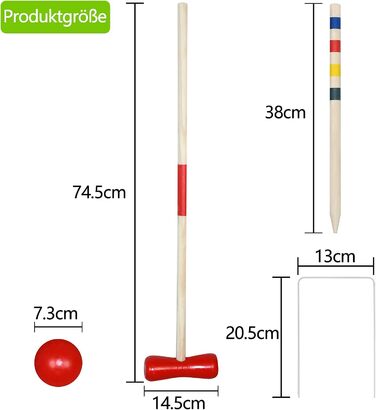 Набір для крокету NAIZY для дітей та дорослих, дерев&39яний набір для крокету для 4 гравців з кілочками, молотками, хвіртками та м&39ячами, традиційна дерев&39яна іграшкова садова гра