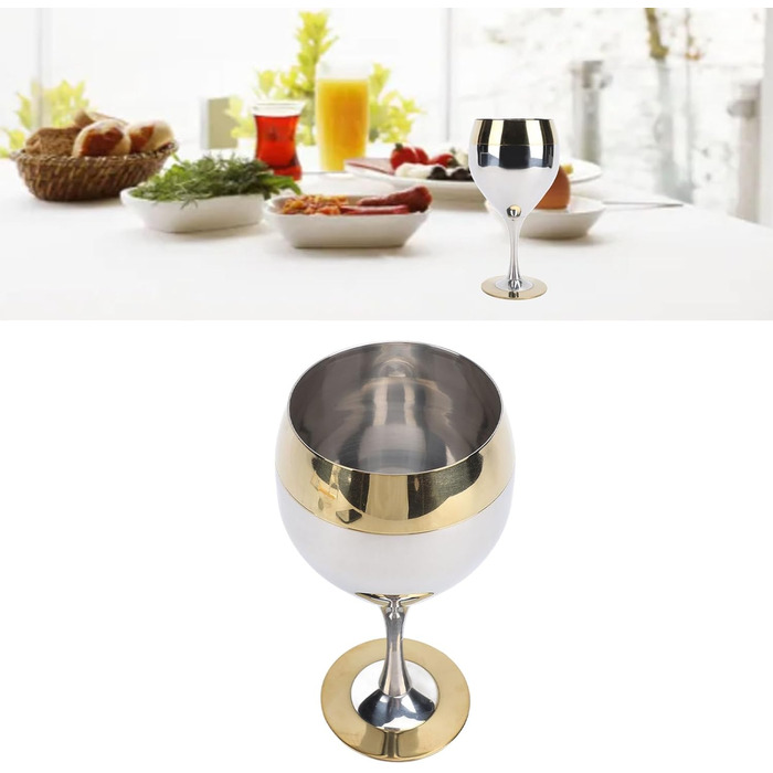 Келих для вина Pongnas з нержавіючої сталі, 350 мл, небиткий, ударостійкий винний келих із золотим обідком, для подорожей, кемпінгу, весіль, пікніків, заходів на свіжому повітрі