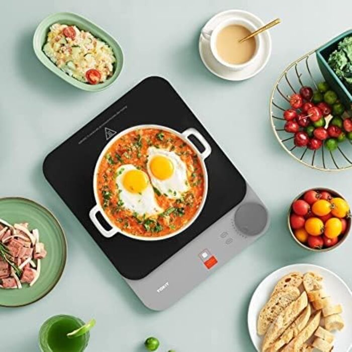 Індукційна плита TOKIT Індукційна плита Автоматичне визначення каструлі 2100 Вт 1-кнопкове керування 16 мм Ультратонка кришталева поверхня су-від подряпин сірого кольору