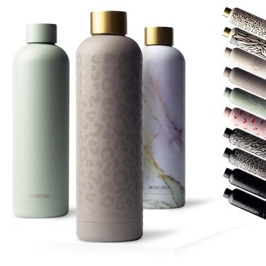 Термос MAMEIDO 1 л, герметична пляшка для пиття з нержавіючої сталі, підходить для газованих напоїв, без BPA, ізольована пляшка, зберігає напої гарячими протягом 12 годин і холодними протягом 24 годин (Sleek Leo Gold) 1000 мл Sleek Leo Gold