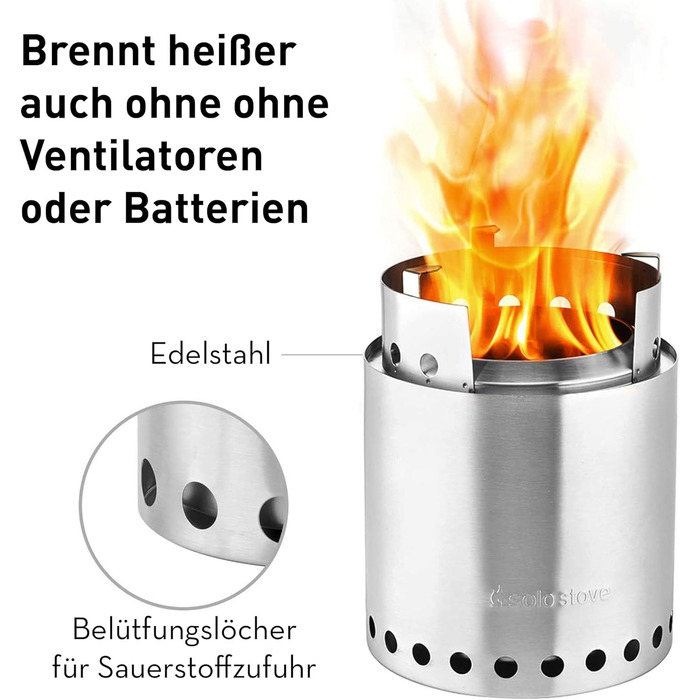 Кемпінгова піч Solo Stove Campfire Портативна кемпінгова піч, для 4 осіб, нержавіюча сталь, потужна, ефективна на дровах з низьким димленням, 23,5 x 17,8 см, 1 кг