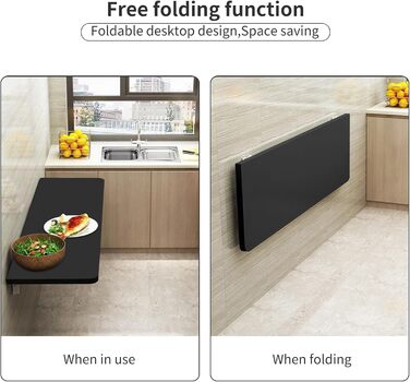 Дерев&39яний настінний розкладний стіл Kedia, компактний обідній стіл, письмовий стіл, кухонний стіл, стіл для ноутбука, обідній стіл, офісний стіл (60 * 30 * 1,6 см, чорний) 60*30*1,6 см, чорний