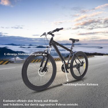 Дюймовий преміальний гірський велосипед, 21 швидкість, подвійні дискові гальма, чоловічий велосипед для всіх типів доріг, гірський велосипед для дівчат, хлопчиків, чоловіків та жінок, чорний, 26-