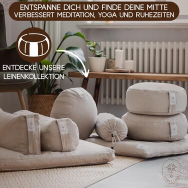 Льняний валик для йоги Spirit Love Круглий валик для йоги з органічною гречаною лушпинням Валик для шиї з чохлом, який можна прати Ідеально підходить як подушка для шиї 100 натуральний лляний круглий валик, безпечний для шкіри - 40x14 см