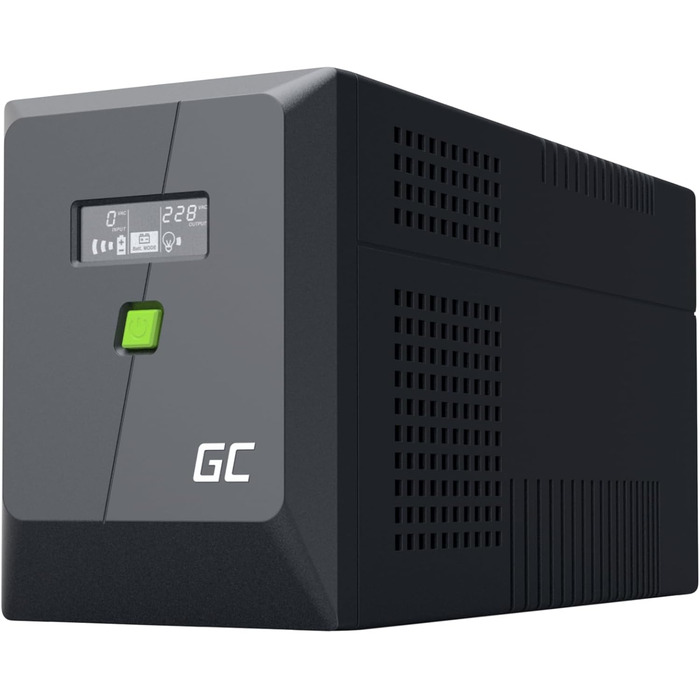 ДБЖ Greencell 2000VA 1200W PowerProof з РК-дисплеєм модифікована синусоїда, захист живлення пристроїв, захист від перенапруги, аварійне джерело живлення для побутової техніки, USB/RJ45, 4 шт. Schuko IEC