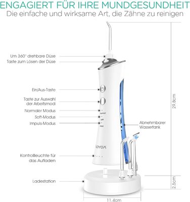 Акумуляторний електричний водяний флоссер для чищення зубів, Interdental Cleaner Акумуляторний водонепроникний засіб для зняття нальоту IPX7 для брекетів WF300 (синій)