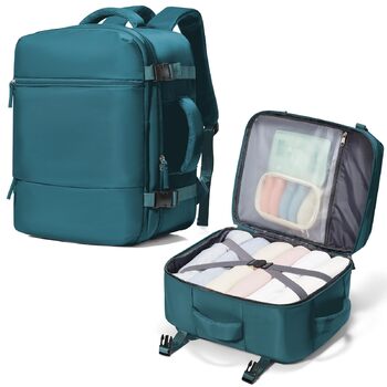 Рюкзак Suradar для ручної поклажі 40x30x20 см для Ryanair, Wizzair, малий рюкзак для ручної поклажі, літак, 24 л, дорожній рюкзак, сумка 40x30x20 см, рюкзак для ручної поклажі під сидінням для ноутбука 15,4 дюйма, колір павиного синього, F-pavion blue 40x