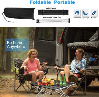 Портативний складаний стіл, алюмінієвий кемпінговий стіл, надлегкий з сумкою, легко переносити, складаний стіл, ідеально підходить для кемпінгу, пікніків, приготування їжі, саду, походів, подорожей (чорний, маленький) чорний маленький