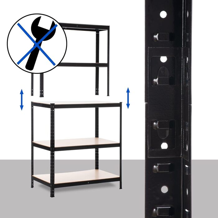 Стелаж CLP з робочим столом Полиці вантажопідйомністю до 175 кг кожна Металевий стелаж для зберігання, колір чорний