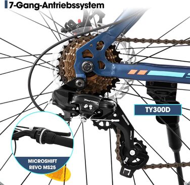 Гірський велосипед Hiland Fat Tire 24/26 дюймів з подвійними дисковими гальмами, 7-швидкісний гірський велосипед для хлопчиків та дівчаток, пляжний та сніговий велосипед, синій/зелений/білий/сріблясто-синій 26 дюймів