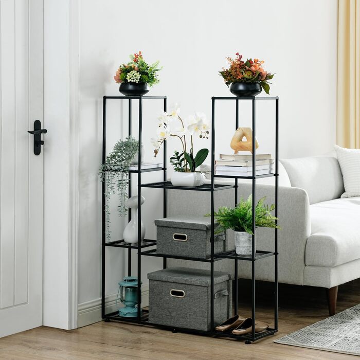 Металева підставка для квітів, 4 яруси, 11 горщиків, підставка для рослин для приміщень/вулиці, водонепроникна, багатоярусна підставка для рослин для саду, балкону, вітальні, двору, чорна, 95x25x120 см