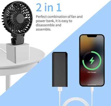 Ручний вентилятор HandFan Портативний USB Power Bank 5200mAh Міні-вентилятор на батареї 5-швидкісний і складаний вентилятор для пішоходів Кемпінг Намет Гуртожиток Офіс