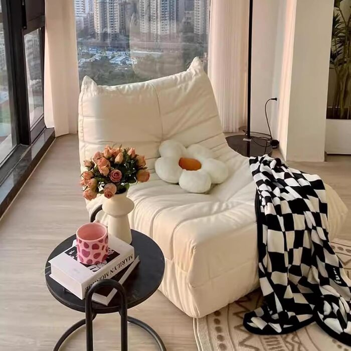 Крісло-камін Togo, кутовий диван-мішок, зручний диван-лінька, крісло-гойдалка з пінопласту з ергономічним дизайном, для вітальні, спальні, гуртожитку, салону, офісу, білого кольору