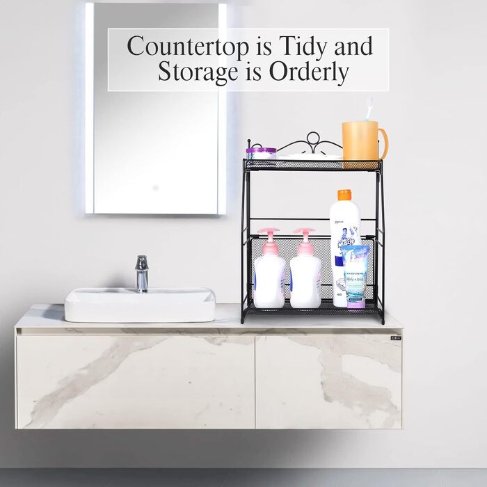 Стійка для спецій Uten, 3-рівнева металева кухонна полиця, складна та міцна, для стільниці, кухні, ванної кімнати, чорного кольору