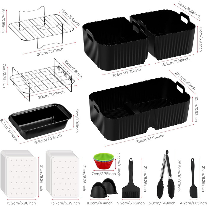 Аксесуари для фритюрниці FTUREERA для фритюрниці Ninja Foodi AF500EU 10.4 л, аксесуари для фритюрниці 116 шт. для ніндзя, включаючи силіконову форму, решітку для гриля, папір для випічки, силікон для форми для випічки