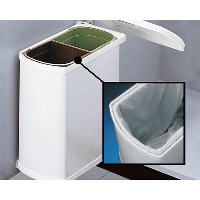 Відро для сміття Hailo 3416001 Поворотне відро для сміття Duo 16 л вбудоване відро для сміття білого кольору з шафи 45 см з відкид
