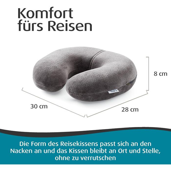 Дорожня подушка TEMPUR Transit, зручна подушка для шиї з матеріалу TEMPUR, в&39язкоеластична, ідеально підходить для подорожей автобусом, поїздом, автомобілем або літаком, 30 x 28 x 8 см, антрацит