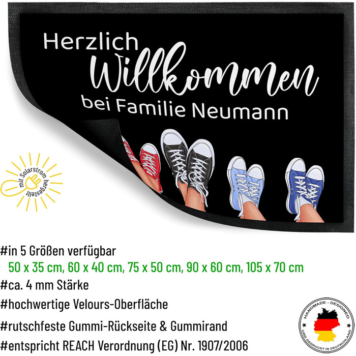 Килимок для дверей з принтом True Statements &quotЛаскаво просимо&quot з вашим власним текстом та до 5 кросівок - для використання в приміщенні та на вулиці - подарунок на новосілля, Різдво, день народження (105 x 70 см) Кросівки 70 x 105 см (прямокутні)