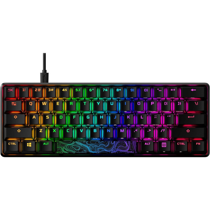 Механічна ігрова клавіатура, ультракомпактний форм-фактор 60, червоний перемикач HyperX (лінійний), подвійні клавіші Double Shot P