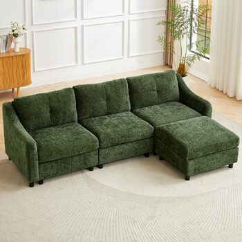 Кутовий диван JIEXI з функцією сну, вельветовий диван, L-подібний диван, кутовий диван, диван-ліжко, 251 см (темно-зелений, 3 місця 1 пуф)