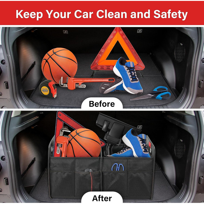 Органайзер для багажника Делюкс, 2 відділення, складаний контейнер для зберігання речей в авто, з антиковзким покриттям, виготовлений з водонепроникного поліестеру 600D, підходить для мінівенів, позашляховиків, пікапів, стандартний розмір, комплект з 2 шт
