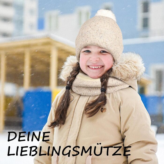 Дитячий зимовий комплект OZERO (6-12 років) - в&39язана шапка, шарф-петля, терморукавички з флісовою підкладкою, нековзні рукавички, теплий комплект із 3 предметів для хлопчиків та дівчаток, для ігор на вулиці та дитячого садка, бежевий