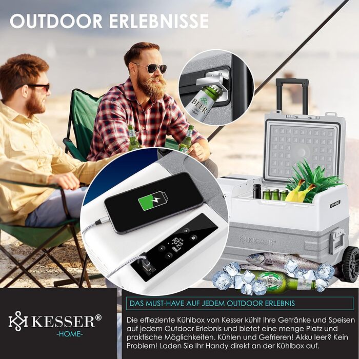 Електрична морозильна камера, 42 л З керуванням APP USB-з'єднання 12/24 В 230 В, телескопічна опора, 2 колеса холодильної камери Х