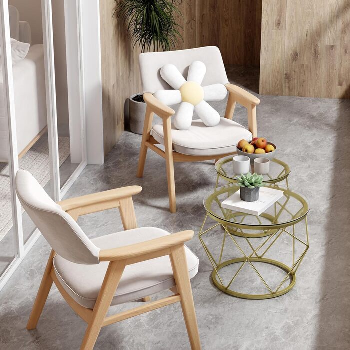 Круглий журнальний столик Hzuaneri, комплект із 2 бічних столиків, комплект бічних столиків з металевим каркасом, маленький бічний столик для вітальні, спальні, офісу, золотий 01801GCT