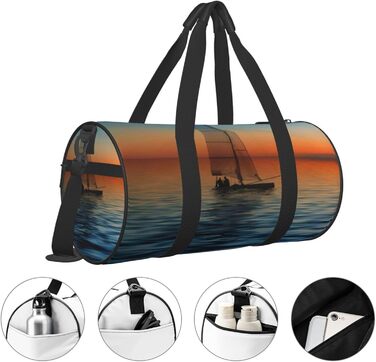Спортивна сумка для подорожей, пляжу та яхтингу, з принтом Захід сонця, чорна, універсальний розмір