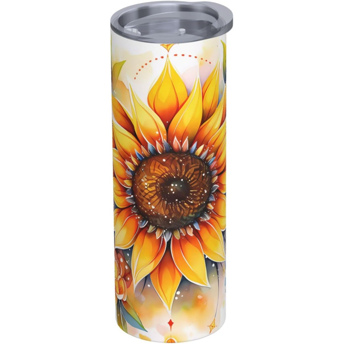 Кухоль з прямою трубочкою, 590 мл, жовтий соняшник, друкований олією, дорожній кухоль, підходить для кемпінгу, офісу та дому