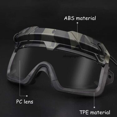 Шолом WLXW Fast Airsoft з 3D розділеними окулярами та тактичною маскою, два режими носіння (голова та шолом), підходить для пейнтбольної зброї, захисних окулярів для ігор на відкритому повітрі, чорного кольору