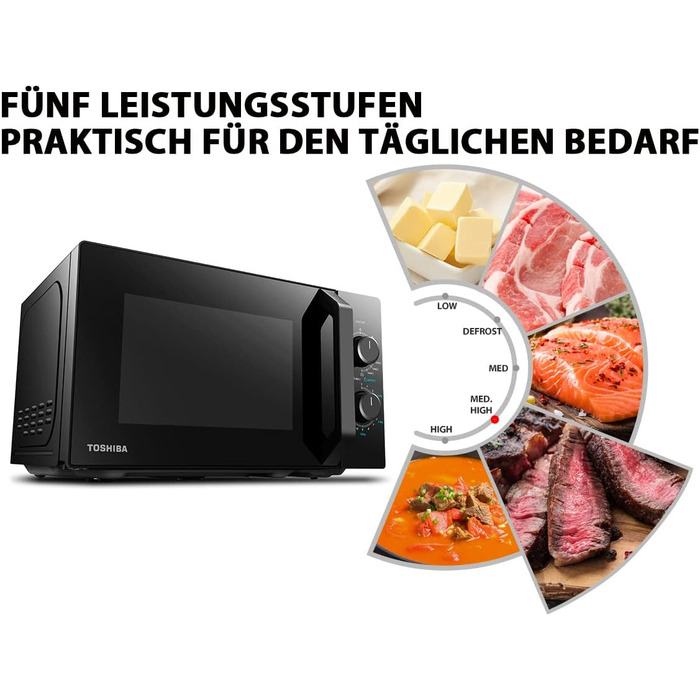 Мікрохвильова піч Toshiba MW2-MG20PF(BK)/GE 800 Вт з хрустким грилем і функцією комбінованого приготування, 5 рівнів потужності, потужність гриля 1000 Вт, чорний гриль 20 л чорний