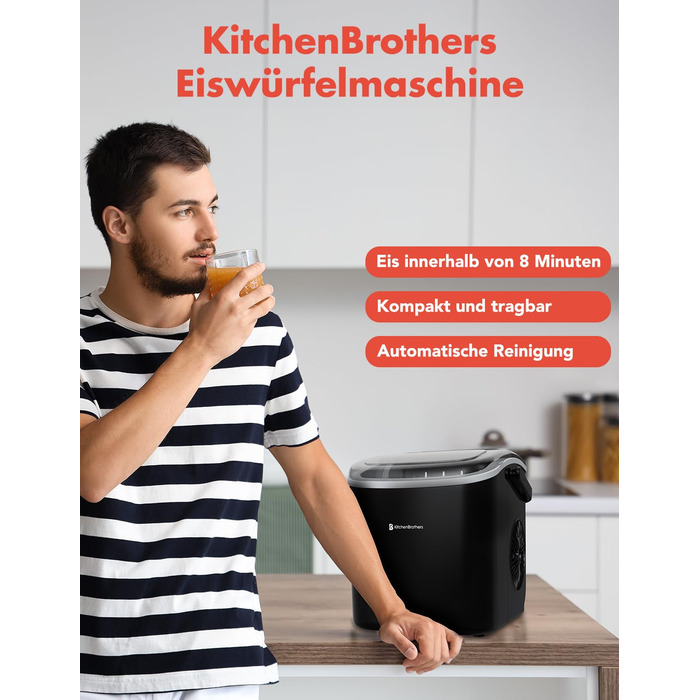 Машина для приготування кубиків льоду KitchenBrothers Small - Машина для подрібненого льоду - Машина для кубиків льоду, Кубик - Льодогенератор - Льодогенератор - Льодогенератор - Виробник кубиків льоду - Чорний
