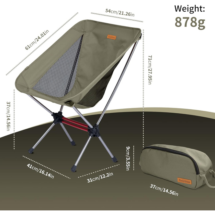 Крісло для кемпінгу Naturehike, складне портативне розкладне крісло, рибальське крісло, надлегке невелике розкладне крісло з сумкою для перенесення для кемпінгу, жовте/зелене/біле