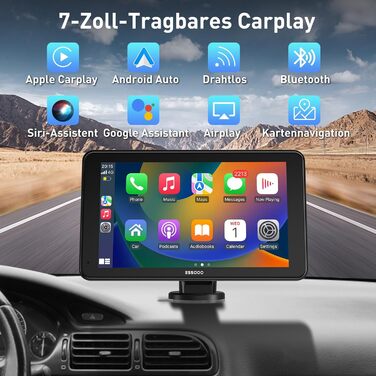 Дюймовий IPS-дисплей Carplay з функцією світлочутливості, підтримує гучний зв'язок Bluetooth, Siri/Google Assistant і два USB-порти для зарядки 7 дюймів, 7-