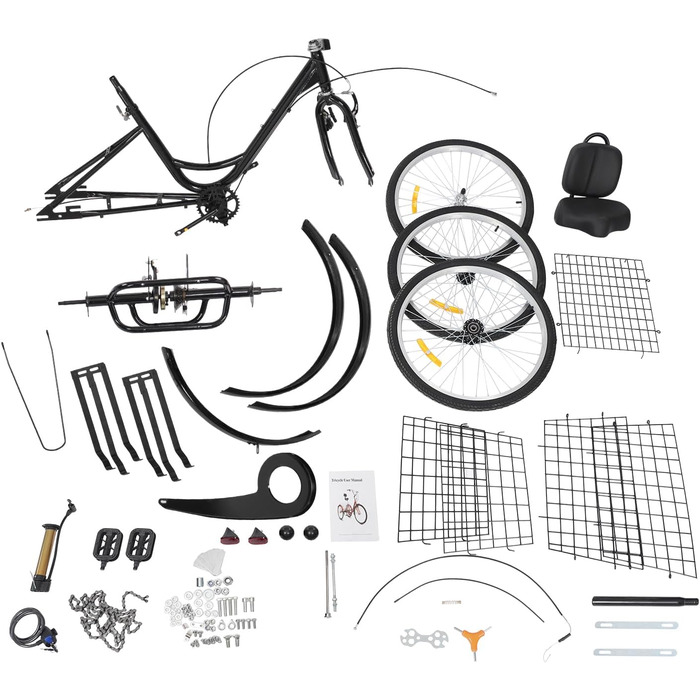 Дюймовий триколісний велосипед для дорослих, 7-швидкісний 3-колісний триколісний велосипед для покупок з кошиком, регульованим сидінням, міський велосипед, велосипед для відпочинку, триколісний велосипед для покупок для старших (чорний), 24-