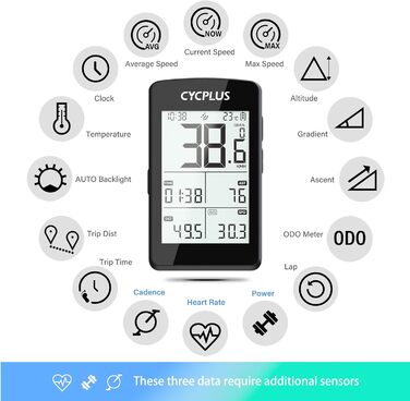 Велокомп'ютер CYCPLUS GPS, 2.8 дюйма, IP67, Електроніка/Bluetooth/ANT, Чорний