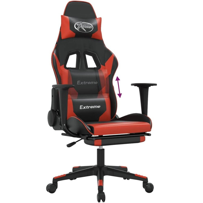 Геймерське крісло з підставкою для ніг, чорно-червоне, зі штучної шкіри