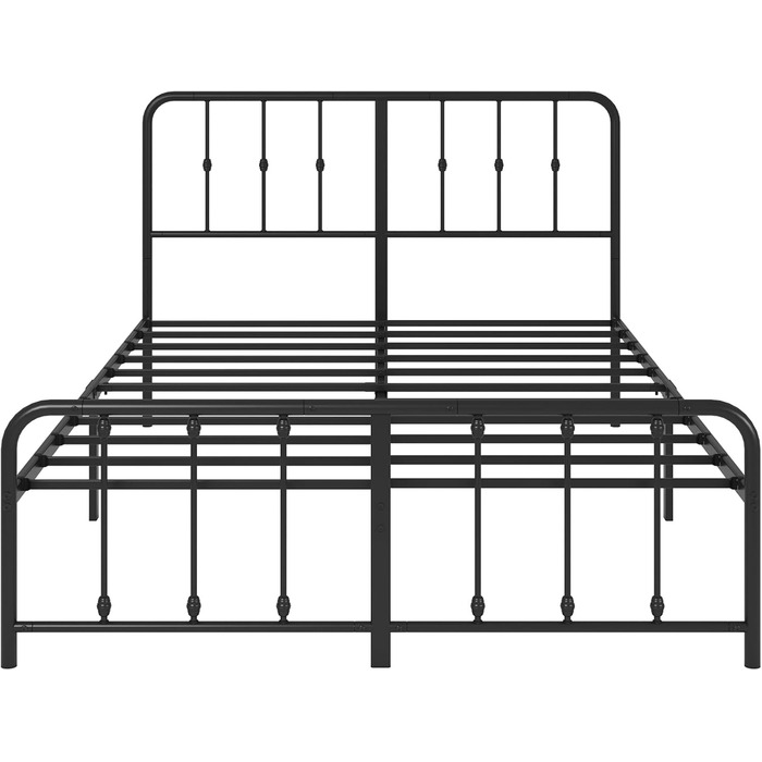 Ліжко Zinus Florence 140x200 см з вінтажним узголів&39ям - Металеве ліжко 140x200 з металевою рейковою основою - Платформа заввишки 35 см з простором під нею - Пружинний матрац не потрібен - Чорний, вінтажний індустріальний стиль 140x200 см Чорний