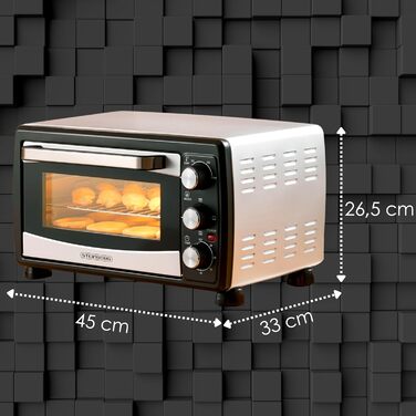 Міні-піч 20 літрів Піч для піци Міні піч Духова шафа 3в1 з конвекцією знімна пластина для крихт 1,400 Вт Верхній/нижній нагрів Нержавіюча сталь Таймер на 60 хв