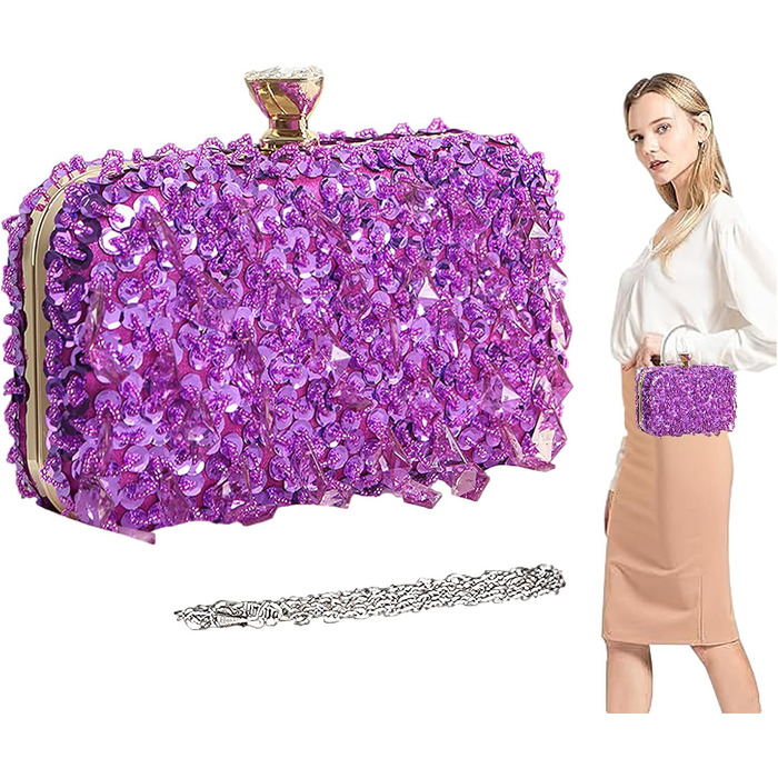 Блискуча вечірня сумочка-клатч у формі кулі, інкрустована стразами та паєтками, фіолетова