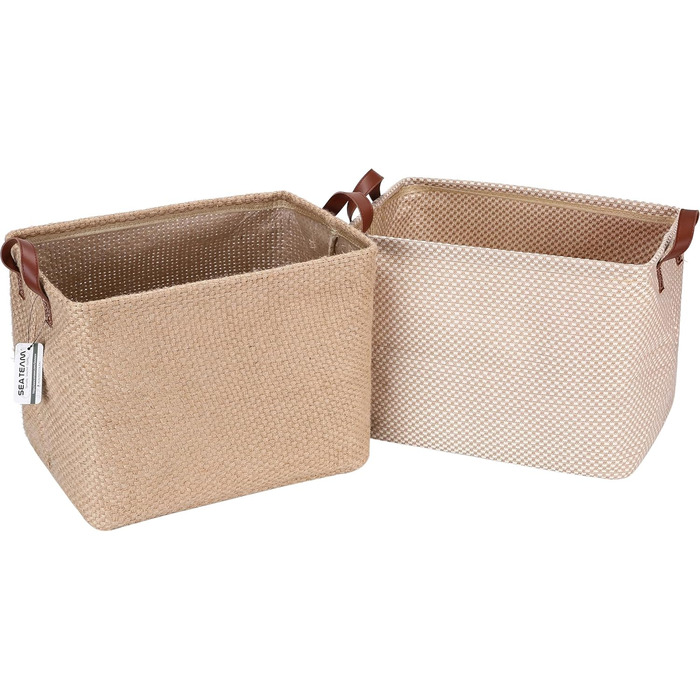 Упаковки з джуту та бавовни Льон Невеликий кошик для зберігання Мила квадратна коробка для туалетних іграшок Будь-який предмет 28,7 літра Настільний органайзер для гаджетів (стиль А), 2