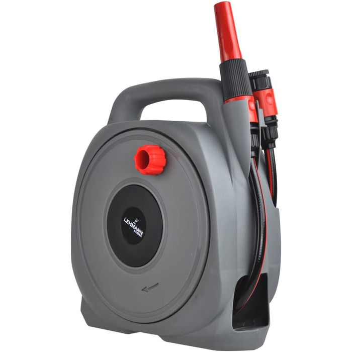 Шланг на котушці LEHMANN 10 м, для настінного монтажу, садовий шланг з переносною системою змотування, включає 2 м підвідного шланга, зєднувачі 1/2 та 3/4