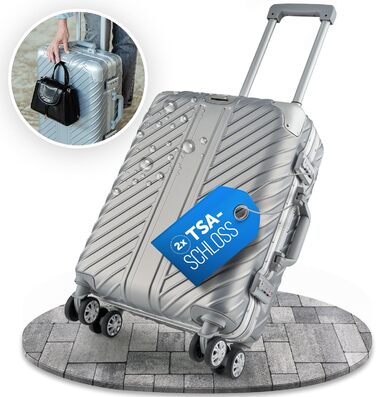 Ручна валіза 55x40x20 см з алюмінієвим каркасом Дорожня валіза на колесах - Надзвичайно стійка валіза на візках з кріпленням для ноутбука ВОДОНОТРИВНА з кутовими захисними накладками (Срібна, ручна поклажа 20 дюймів) Срібна ручна поклажа 20 дюймів