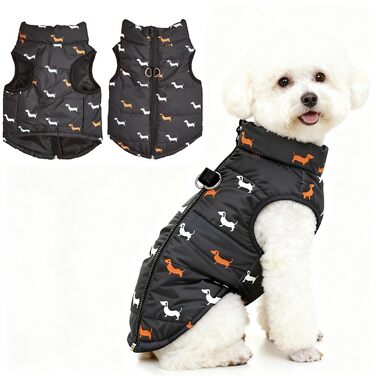 Пальто для собак, зимова куртка для собак, тепле пальто для маленьких собак, вітрозахисний жилет для собак з отвором для шлейки, злегка водонепроникний, різдвяна куртка для чихуахуа та такс, чорна, MM Black